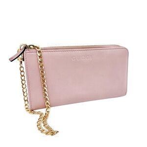 Gucci Light Pink Calfskin Leather Long Zip Wallet